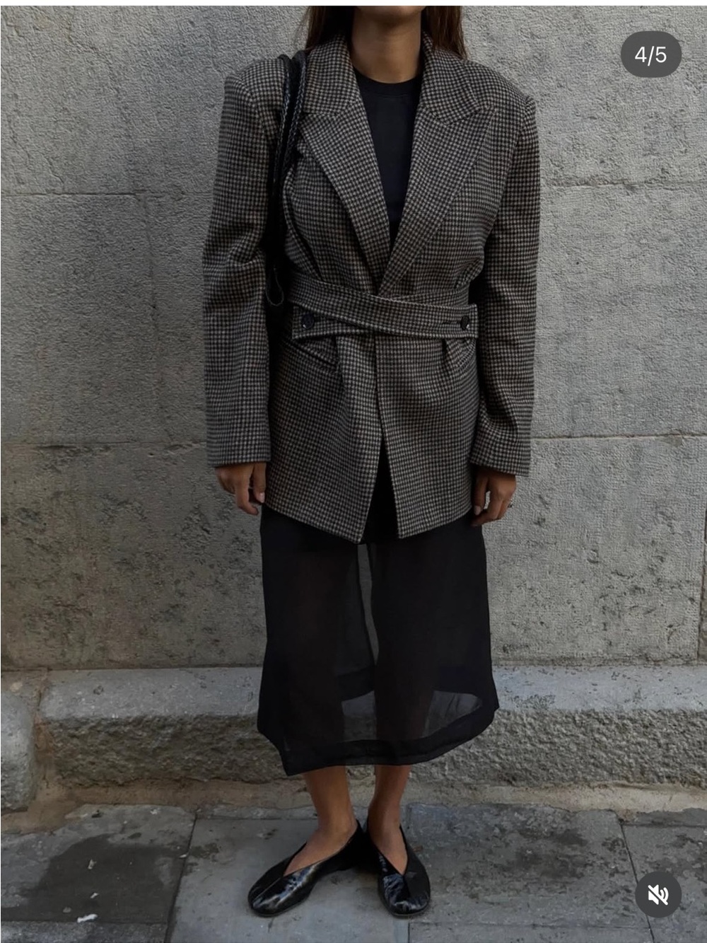 &other stories Belted wool Blazer brown dogtooth - Picture 4 of 16